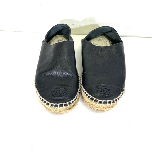 Chanel Black Leather Cap Toe Espadrilles size 39 - Picture 6 of 10